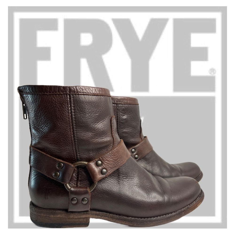 Frye: Women's Phillip Harness Short Leather Boots Dark Brown